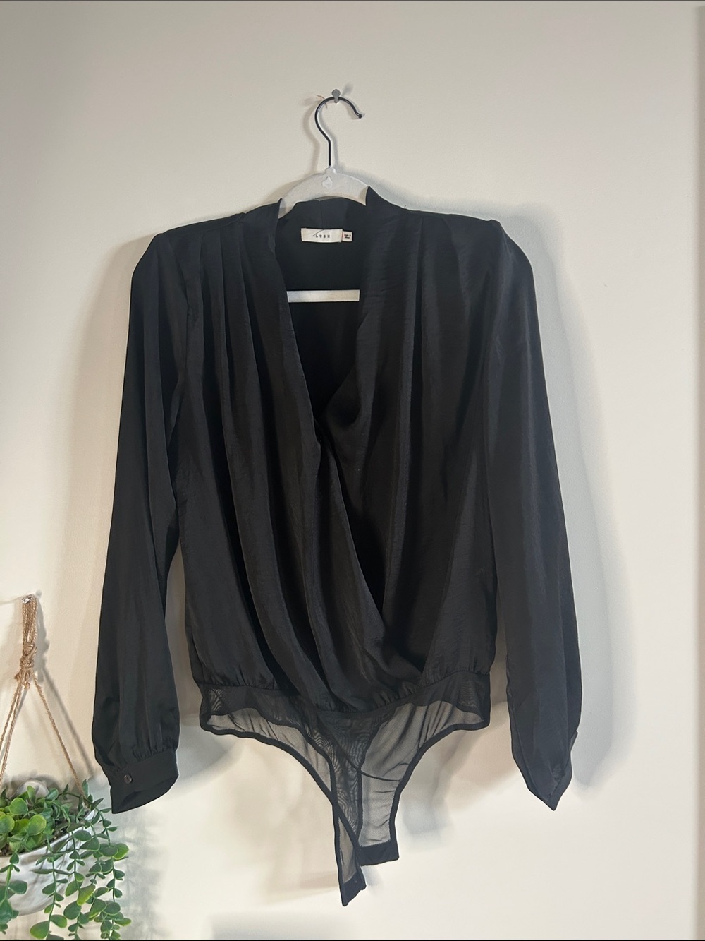 Lush Black Draped Long-Sleeve V-Neck Bodysuit